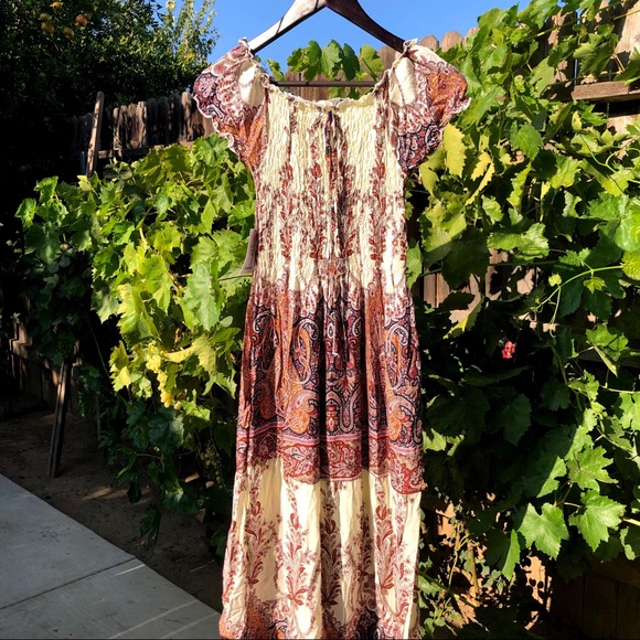Kindred offshoulder Maxi shirred bodice dress boho - Picture 1 of 10